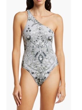 Norma Kamali One-Shoulder One-Piece light Jewels swim suit size small NWT